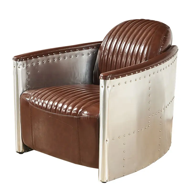 OEM كرسي جلد طيار تصميم عتيق كرسي أريكة فاخر من الألمونيوم مجموعة أثاث كرسي بذراعين طيار