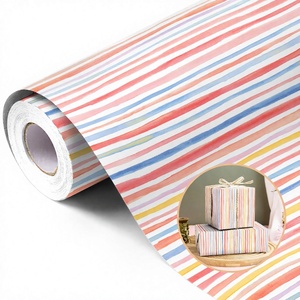 Rouleau de papier cadeau rayé coloré Joyeux anniversaire pour emballage artisanal - Product Image 2