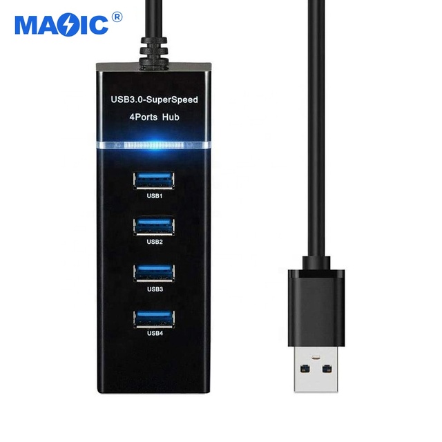 Computer Hardware Software Mini 4 in 1 USB 3.0 & 2.0 4-Port Aluminum Alloy USB Hub with Blue LED Indicator 5Gbps Speed Stock