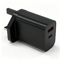 Cargador Rápido GaN PD de 30W Personalizado con Enchufe para Reino Unido, Certificado UKCA, Adaptador de Carga de Doble Puerto A+C, Compatible con Teléfonos Inteligentes iPhone