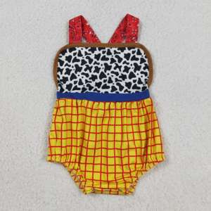 SR4114 rts Infant Baby Cow leopard yellow plaid <b>Kids</b> Wholesale Romper flying Sleeve Jumpsuit girl <b>Bubble</b> - Product Image 1