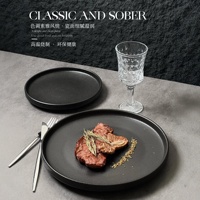 Assiettes en porcelaine noire mate granulée, ensemble de 8 et 10 pouces, assiettes plates rondes en céramique texturée pour événements, vente en gros