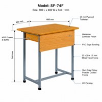 Bureau d'étudiant individuel avec panneau frontal 600x400x750mm, plateau en bois, structure métallique, pour projets scolaires et institutionnels, approvisionnement en gros