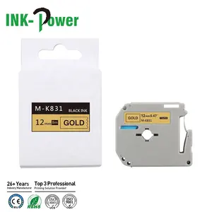 INK-POWER 12mm Compatible M-K831 MK 831 MK831 Black on Gold P-Touch Label Cartridge Ribbon Tape for Brother PT-65 PT-100 Printer