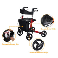Rollator aluminium lipat nyaman, dengan dudukan, alat bantu Jalan & Rollator kursi