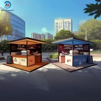 Kiosque alimentaire extérieur personnalisable pour usine de conteneurs, design moderne et écologique en contreplaqué et métal, idéal pour café, boulangerie, crêpes