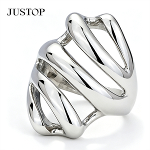 JUSTOP Geometric Cocktail <b>Ring</b> Rhodium Plated Stainless Steel Unisex Modern Fashion Jewelry for Party Daily Wear - Product Image 3