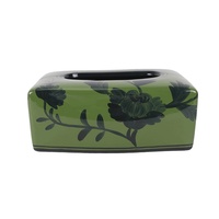 RXGK05-B Porte-mouchoirs rectangulaire en porcelaine verte chinoise avec motifs bleus et blancs, motif floral et feuillage