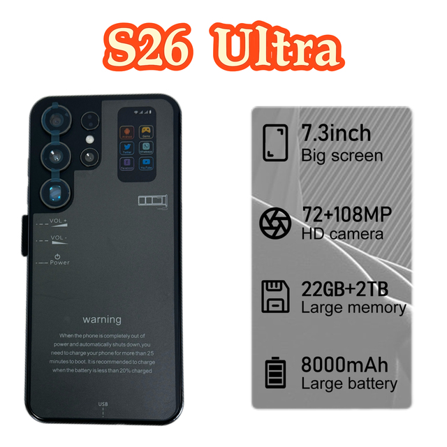 Brand New S26 Ultra 22GB+2TB Flagship Update Quality S26 Popular 8000mAh Long Standby 7.3inch Clear Camera Dual SIM Global Phone