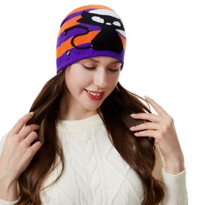 Halloween Knitted <b>Hat</b> With Pumpkin Ghost Skull Design Unisex Winter <b>Warm</b> Foldable Acrylic Fiber Party <b>Hat</b> - Product Image 2