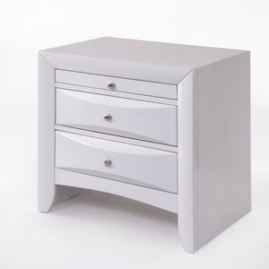 Comodino con finitura bianca e tre cassetti per riporre oggetti in camera da letto - Product Image 2