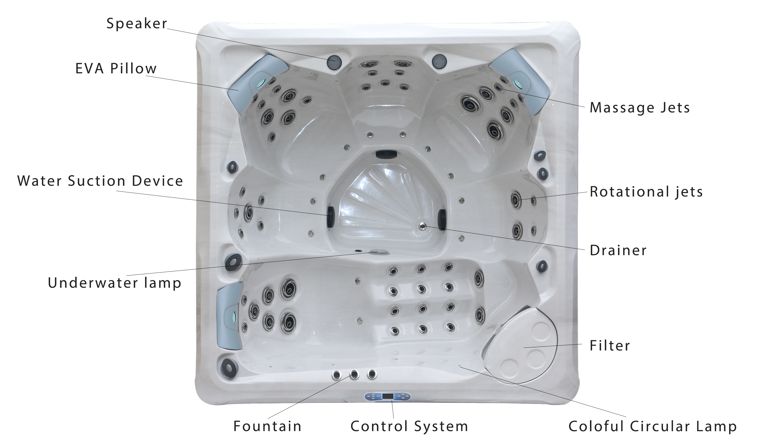 6 Seats Acrylic Hydro Massage Bathtub Outdoor Whirlpool Spa Tub