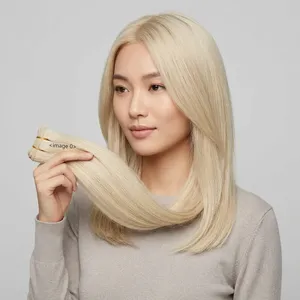 Extensions de cheveux humains blond platine longues et lisses, ensemble complet pour la tête, densité 100%, cheveux Remy, taille personnalisable - Product Image 2