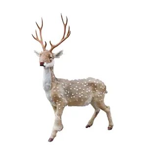 2023大型毛绒人造梅花鹿圣诞驯鹿摆件豪华家居户外树木装饰品礼品塑料制成