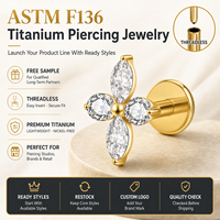 JiaXin ASTM F136 Titane sans filetage, clou labret à dos plat, motif fleur CZ, pour lèvre, tragus, hélix, conque, cartilage, bijou corporel 16G