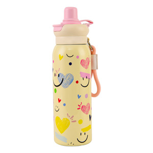 Bouteille d'eau isotherme mignonne en acier inoxydable 304, double ouverture avec paille, pour étudiants - Product Image 3