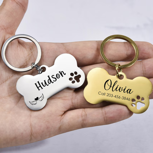 Custom Dog <b>Tag</b> Pet ID <b>Tag</b> Bone Shape Metal <b>Name</b> <b>Tag</b> with Engraved Logo for Dogs and Cats - Product Image 1