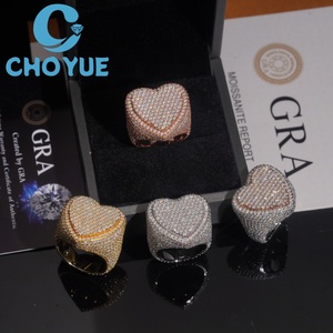Anillo de Corazón de Plata de Ley 925 con Incrustaciones de Diamantes Moissanite VVS que Pasan la Prueba del Diamante, Estilo Hip Hop - Product Image 2