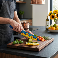 TOALLWIN Ensemble de 5 couteaux de cuisine noirs antiadhésifs, lame en acier inoxydable professionnelle, manche en PP, pour chef, restaurant, maison