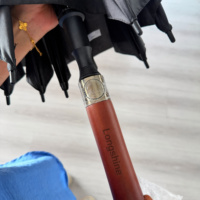 Parapluie personnalisé avec logo LS, manche long, structure en fibre de verre, auvent hydrofuge UPF50+, manche en bois massif, parapluie cadeau d'affaires