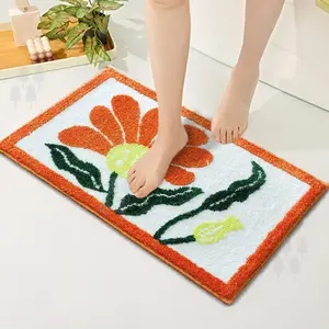 小地毯花卉蓬松超细纤维区域地毯柔软防滑花门垫地板浴垫地毯