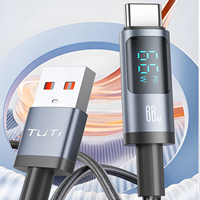 Cable de Carga Rápida Tuti Wholesale de 100w, 2m, Cable de Datos Tipo C a Tipo C con Trenzado de Nailon, Cable USB para Teléfono con Pantalla