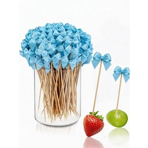 Small Bow Cake Decorating Sticks 12Cm Blue Ribbon Toothpicks For Fruit Party Decorations Disposable Picks - Product Image 1