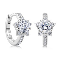 Boucles d'oreilles pour femmes en argent 925 avec diamants de laboratoire D E VS1, taille ronde, halo étoilé, créoles, pour mariage