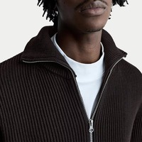Fabricant de vêtements en tricot sur mesure, pull en tricot côtelé pour homme, veste pull à manches longues, fermeture éclair bidirectionnelle, cardigan en tricot de coton pour homme