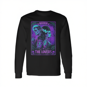 T-shirt à manches longues unisexe à col rond pour adulte, avec motif de cartes de tarot Le Monstre Frankenstein et la Fiancée Les Amoureux, promotionnel - Product Image 2