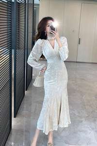 Vestido Maxi de Otoño con Cuello en V y Estilo Sirena para Mujer, Vestido de Encaje Estilo Imperio - Product Image 6