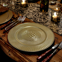 Assiettes de présentation dorées en plastique raffiné Woju de 13 pouces, électroplaquées, motif tressé, pour mariages et restaurants d'hôtel