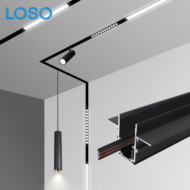 LOSO Wholesale Price Modern Store Hotel Office Aluminum Recessed LED Magnetic Track Light