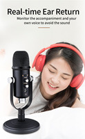 Microphone à condensateur de studio de bureau, microphone d'enregistrement portable léger en métal avec suppression du bruit USB pour ordinateur, pour diffusion en direct