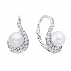 Gold Plated 925 Sterling <b>Silver</b> White Freshwater <b>Pearl</b> Drop Vintage <b>Earrings</b> for Wedding/Anniversary - Product Image 4