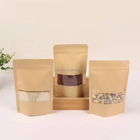 Sac en papier kraft avec fenêtre givrée, refermable, à fermeture éclair, imprimé OPP, brun mat, pour l'emballage alimentaire, recyclable