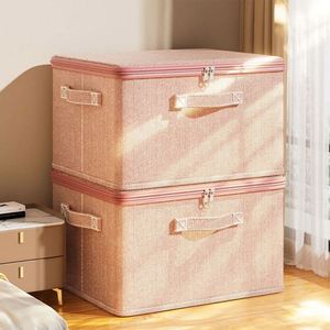 Removable Linen Fabric Storage Bins Folding <b>Wardrobe</b> Storage <b>Box</b> with Zipper Lid and Handles - Product Image 5