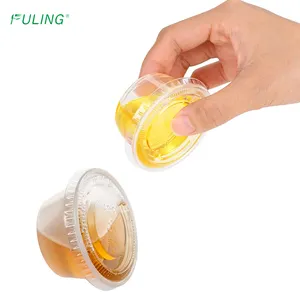 FULING Mini Recipiente de plástico para salsa con tapas Desechable 1/2/3.25/4/5.5 oz Vaso de plástico para porciones de salsa