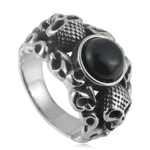 Skull <b>Ring</b> Men's Stainless Steel Black Stone Bezel Setting Punk Style Fashion Jewelry Gift 240112 - Product Image 5