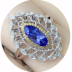 F1383 Anello da donna in oro bianco con diamante taglio marquise colore D, gioiello di fidanzamento - Product Image 3