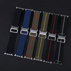 Tali jam tangan nilon elastis kepang olahraga Fashion untuk iWatch 7 6 5 38mm 45mm Aksesori jam tangan gesper logam baja tahan karat