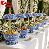 Plat à réchaud rond TIANXING Gold 8L avec motif bois et couvercle suspendu, chauffe-plats en acier inoxydable pour buffet de mariage