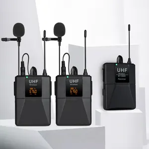 UHF kabelloses Lavalier Mikrofon mit 2 Kanälen Doppelt-Sender-Clip für DSLR Kamera DVD Computer Mobiltelefon-Sprachrekorder