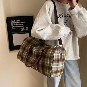 Tartán de gran capacidad, lana a cuadros, bandolera de mano, mochila de viaje, cierre de cremallera, estilo Vintage, patrón geométrico - Product Image 2