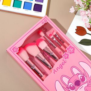 Ensemble de 6 pinceaux de <span class=keywords><strong>maquillage</strong></span> Kawaii <span class=keywords><strong>Stitch</strong></span> Angel rose, poils doux aux couleurs vibrantes, kit de pinceaux cosmétiques pour filles - Product Image 4
