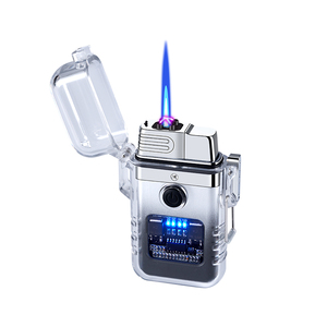 Encendedor eléctrico de doble uso impermeable al por mayor, encendedor eléctrico de doble arco de cuerpo transparente, encendedor de antorcha de llama azul - Product Image 1