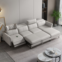 Canapé d'angle moderne extensible avec rangement, chaise longue et fauteuil inclinable électrique 3-en-1 multifonctionnel en tissu pour salon