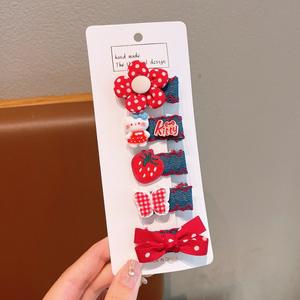 Qianjin - Juego de 5 Pinzas para el Cabello con Lazo de Mezclilla y Flores para Niñas, Pinzas para el Cabello con Dibujos Animados de Fresas y Conejos, Accesorios para el Cabello de Niños - Product Image 3