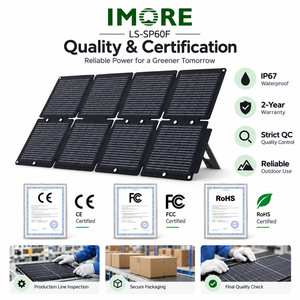 60W Foldable <b>Solar</b> <b>Panel</b> Monocrystalline ETFE IP67 <b>USB</b> Type C CE FCC RoHS for Camping Hiking Outdoor and Emergency Charging - Product Image 2