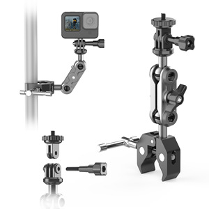 Kit de Abrazadera de Montaje Negra Ajustable de 360 Grados de Aleación de Aluminio con Cabezal de Bola y Roscas Antideslizantes para Cámara Web - Product Image 1